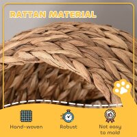 Rattan Katzenkorb Katzenhöhle Katzenhütte Katzenbett mit Kissen Haustierbett Wasserhyazinthe Braun 50 x 42 x 60 cm