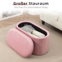 Sitzbank Bank mit Stauraum Polsterbank Ottomane, Retrodesign, Samtoptik, 81 cm x 40 cm x 41 cm, Altrosa