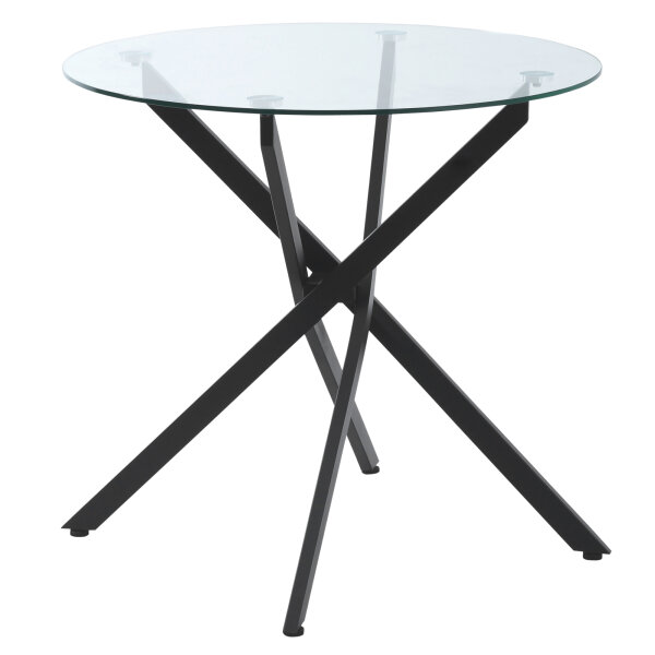 Moderner Glas-Esstisch, 80 cm Durchmesser, Küchentisch mit gehärteter Glasplatte und Metallbeinen, für 4 Personen