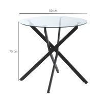 Moderner Glas-Esstisch, 80 cm Durchmesser, Küchentisch mit gehärteter Glasplatte und Metallbeinen, für 4 Personen