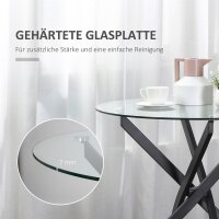 Moderner Glas-Esstisch, 80 cm Durchmesser, Küchentisch mit gehärteter Glasplatte und Metallbeinen, für 4 Personen