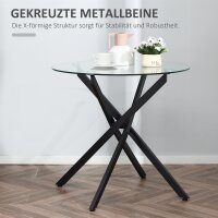 Moderner Glas-Esstisch, 80 cm Durchmesser, Küchentisch mit gehärteter Glasplatte und Metallbeinen, für 4 Personen