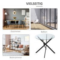 Moderner Glas-Esstisch, 80 cm Durchmesser, Küchentisch mit gehärteter Glasplatte und Metallbeinen, für 4 Personen