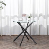 Moderner Glas-Esstisch, 80 cm Durchmesser, Küchentisch mit gehärteter Glasplatte und Metallbeinen, für 4 Personen