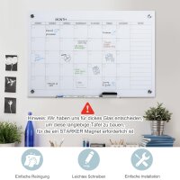 Whiteboard Kalender 90 x 60cm Wandkalender mit Stiftablage Trocken Abwischbar Wochenplaner mit 4 Stifte, Radierer, Monatskalender für Büro Schule Küche Zuhause