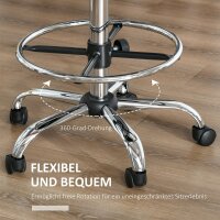 Barhocker Drehstuhl Höheverstellbarer Barstuhl mit Rollen aus Kunstleder-Leder Arbeitshocker Bürohocker 360° schwenkbar mit Lehne Gepolstertet Beige 56 x 57 x 104-127 cm