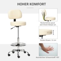 Barhocker Drehstuhl Höheverstellbarer Barstuhl mit Rollen aus Kunstleder-Leder Arbeitshocker Bürohocker 360° schwenkbar mit Lehne Gepolstertet Beige 56 x 57 x 104-127 cm