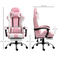 Gamingstuhl Computerstuhl Ergonomischer Bürostuhl Gamer Stuhl mit Kopfstütze Lendenkissen Bürostuhl höhenverstellbar 360°drehbar Schaumstoff Kunstleder PVC Rosa+Weiß 64 x 67 x 119-127 cm