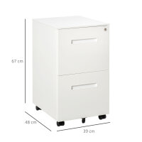 Rollcontainer, Aktenschrank, Trennwand, zentral abschließbar, Stahlgehäuse, 5 Räder, weiß, 39 x 48 x 67 cm