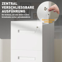 Rollcontainer, Aktenschrank, Trennwand, zentral abschließbar, Stahlgehäuse, 5 Räder, weiß, 39 x 48 x 67 cm