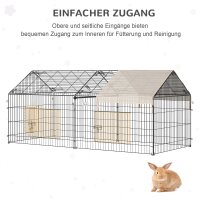 Laufgitter für Kleintiere, Außengehege, 4 Bodenspieße, 220 cm x 103 cm x 103 cm, Schwarz + Beige