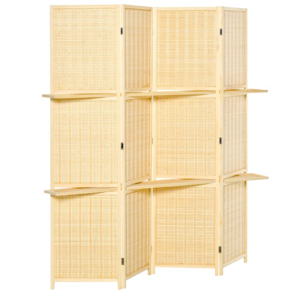 Raumteiler, Raumtrenner aus Bambus, 2 Regale, faltbar, Fußpads, Natur