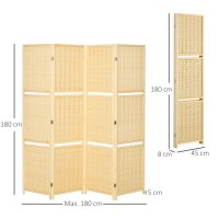 Raumteiler, Raumtrenner aus Bambus, 2 Regale, faltbar, Fußpads, Natur