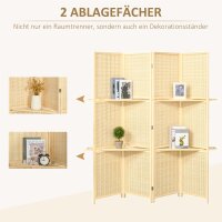 Raumteiler, Raumtrenner aus Bambus, 2 Regale, faltbar, Fußpads, Natur