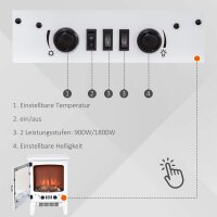 Elektrokamin mit Heizung, elektrischer Kamin mit LED Flammeneffekt, 900/1800 W Dekokamin, elektrisch Kaminfeuer Kaminofen, Weiß