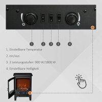 LED Elektrokamin Standkamin mit Flammeneffekt 900/1800W Schwarz