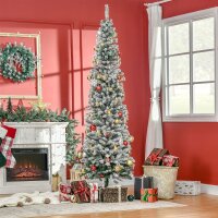 Künstlicher Weihnachtsbaum 225 cm Bleistift Kiefernbaum mit Schnee, 738 Spitzen für drinnen
