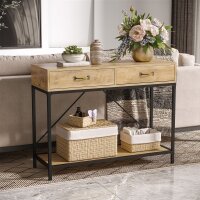 Konsolentisch Flurtisch mit Ablage und 2 Schubladen, 100 x 35 x 76,5 cm Beistelltisch Sofatisch Ausstellungstisch für Kleinen Raum, Eingang, Flur, Wohnzimmer Braun+Schwarz