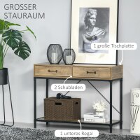 Konsolentisch Flurtisch mit Ablage und 2 Schubladen, 100 x 35 x 76,5 cm Beistelltisch Sofatisch Ausstellungstisch für Kleinen Raum, Eingang, Flur, Wohnzimmer Braun+Schwarz