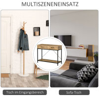 Konsolentisch Flurtisch mit Ablage und 2 Schubladen, 100 x 35 x 76,5 cm Beistelltisch Sofatisch Ausstellungstisch für Kleinen Raum, Eingang, Flur, Wohnzimmer Braun+Schwarz