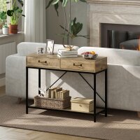 Konsolentisch Flurtisch mit Ablage und 2 Schubladen, 100 x 35 x 76,5 cm Beistelltisch Sofatisch Ausstellungstisch für Kleinen Raum, Eingang, Flur, Wohnzimmer Braun+Schwarz