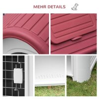 Hundehütte Outdoor, Hundehaus mit Dachluke Tor Unterschlupf, Wasserdichte Hundehöhle mit Luftzirkulation Hütte für kleine Hunde, draußen Rot+Hellgrau 59 x 75 x 66 cm