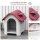 Hundehütte Outdoor, Hundehaus mit Dachluke Tor Unterschlupf, Wasserdichte Hundehöhle mit Luftzirkulation Hütte für kleine Hunde, draußen Rot+Hellgrau 59 x 75 x 66 cm