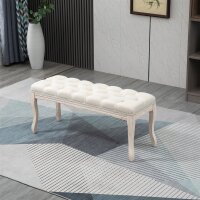 Sitzbank Polsterbank mit Leinen-Bezug Bettbank mit Holzrahmen, Schuhbank für Schlafzimmer, Wohnzimmer, Flur 110 x 40 x 48 cm Beige