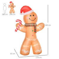 Selbstaufblasender Lebkuchenmann, inkl. Gebläse, Weihnachtsdekoration 2,4 m mit LED-Lichtern