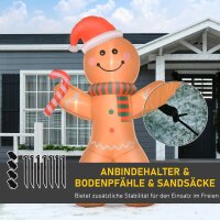 Selbstaufblasender Lebkuchenmann, inkl. Gebläse, Weihnachtsdekoration 2,4 m mit LED-Lichtern