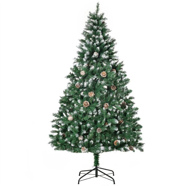 Künstlicher Weihnachtsbaum 180 cm Kieferbaum künstlich mit 59 Zapfen, Schnee, 1111 Spitzen für drinnen