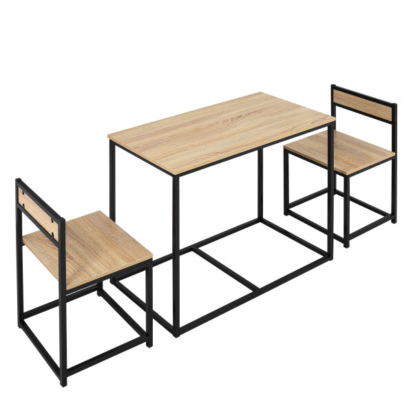 Esstisch-Set mit 2 Stühlen, Kompaktes Set aus Tisch und Stühlen für Esszimmer, Wohnzimmer, Küche, mit Metallrahmen