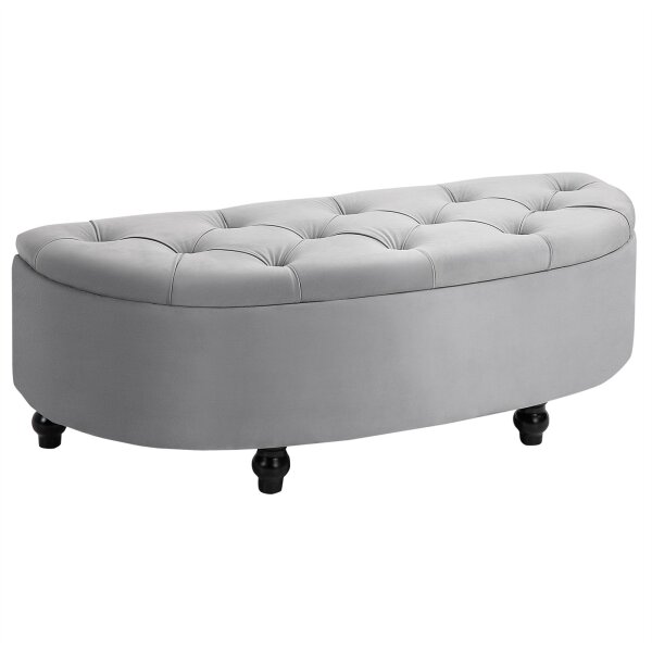 Sitzbank mit Stauraum Polsterbank mit Samtoptik, geöffnetem Deckel Sitztruhe mit Holzbeine, Truhenbank für Wohnzimmer Flur Schlafzimmer 120 x 46 x 42 cm, Grau