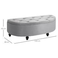 Sitzbank mit Stauraum Polsterbank mit Samtoptik, geöffnetem Deckel Sitztruhe mit Holzbeine, Truhenbank für Wohnzimmer Flur Schlafzimmer 120 x 46 x 42 cm, Grau