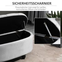 Sitzbank mit Stauraum Polsterbank mit Samtoptik, geöffnetem Deckel Sitztruhe mit Holzbeine, Truhenbank für Wohnzimmer Flur Schlafzimmer 120 x 46 x 42 cm, Grau