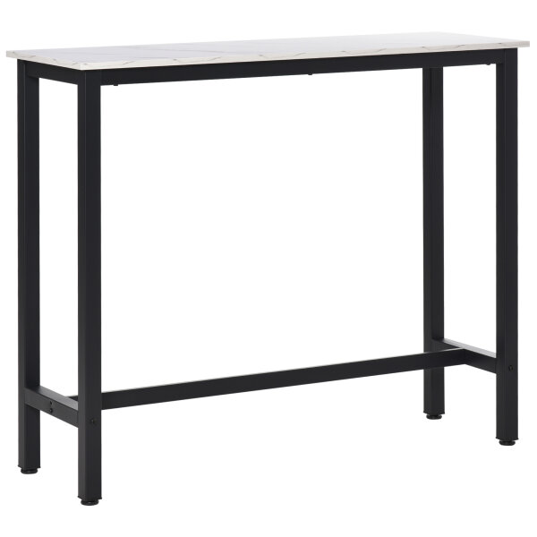 Bartisch in Marmoroptik, Stahlrahmen, Nivellierfüße, 120x40x100 cm, Weiß/Schwarz