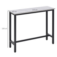 Bartisch in Marmoroptik, Stahlrahmen, Nivellierfüße, 120x40x100 cm, Weiß/Schwarz