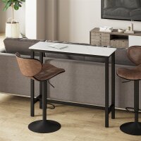 Bartisch in Marmoroptik, Stahlrahmen, Nivellierfüße, 120x40x100 cm, Weiß/Schwarz
