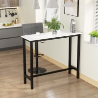 Bartisch in Marmoroptik, Stahlrahmen, Nivellierfüße, 120x40x100 cm, Weiß/Schwarz