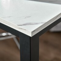 Bartisch in Marmoroptik, Stahlrahmen, Nivellierfüße, 120x40x100 cm, Weiß/Schwarz