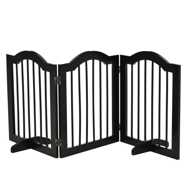 Absperrgitter Hund 3-teilig, 154,5 x 61 cm Faltbar Hundegitter mit Tür, Türschutzgitter mit 2 Stützfüßen, Freistehend Treppengitter für Küche, Flur, Schwarz