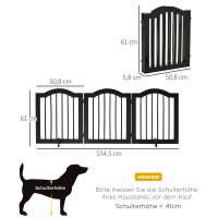 Absperrgitter Hund 3-teilig, 154,5 x 61 cm Faltbar Hundegitter mit Tür, Türschutzgitter mit 2 Stützfüßen, Freistehend Treppengitter für Küche, Flur, Schwarz