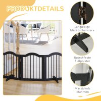 Absperrgitter Hund 3-teilig, 154,5 x 61 cm Faltbar Hundegitter mit Tür, Türschutzgitter mit 2 Stützfüßen, Freistehend Treppengitter für Küche, Flur, Schwarz