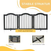 Absperrgitter Hund 3-teilig, 154,5 x 61 cm Faltbar Hundegitter mit Tür, Türschutzgitter mit 2 Stützfüßen, Freistehend Treppengitter für Küche, Flur, Schwarz