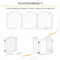Absperrgitter Hund 3-teilig, 154,5 x 61 cm Faltbar Hundegitter mit Tür, Türschutzgitter mit 2 Stützfüßen, Freistehend Treppengitter für Küche, Flur, Weiß
