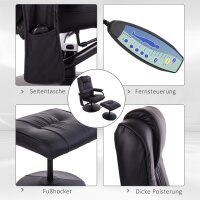 Massagesessel mit Hocker, Drehbares Relaxsessel mit Massagefunktion, Elektrisches Fernsehsessel mit Liegefunktion, Fernbedienung für Wohnzimmer, Kunstleder, Schwarz