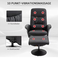 Relaxsessel mit Fußhocker, Elektrischer Massagesessel mit Liegefunktion, 10 Massagepunkte, Drehbarer Fernsehsessel mit Seitentasche, Fernbedienung, Kunstleder, Schwarz