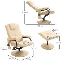 Massagesessel mit Hocker, Drehbares Relaxsessel mit Massagefunktion, Elektrisches Fernsehsessel mit Liegefunktion, Fernbedienung für Wohnzimmer, Kunstleder, Creme