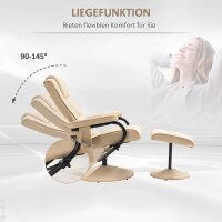 Massagesessel mit Hocker, Drehbares Relaxsessel mit Massagefunktion, Elektrisches Fernsehsessel mit Liegefunktion, Fernbedienung für Wohnzimmer, Kunstleder, Creme