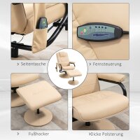 Massagesessel mit Hocker, Drehbares Relaxsessel mit Massagefunktion, Elektrisches Fernsehsessel mit Liegefunktion, Fernbedienung für Wohnzimmer, Kunstleder, Creme